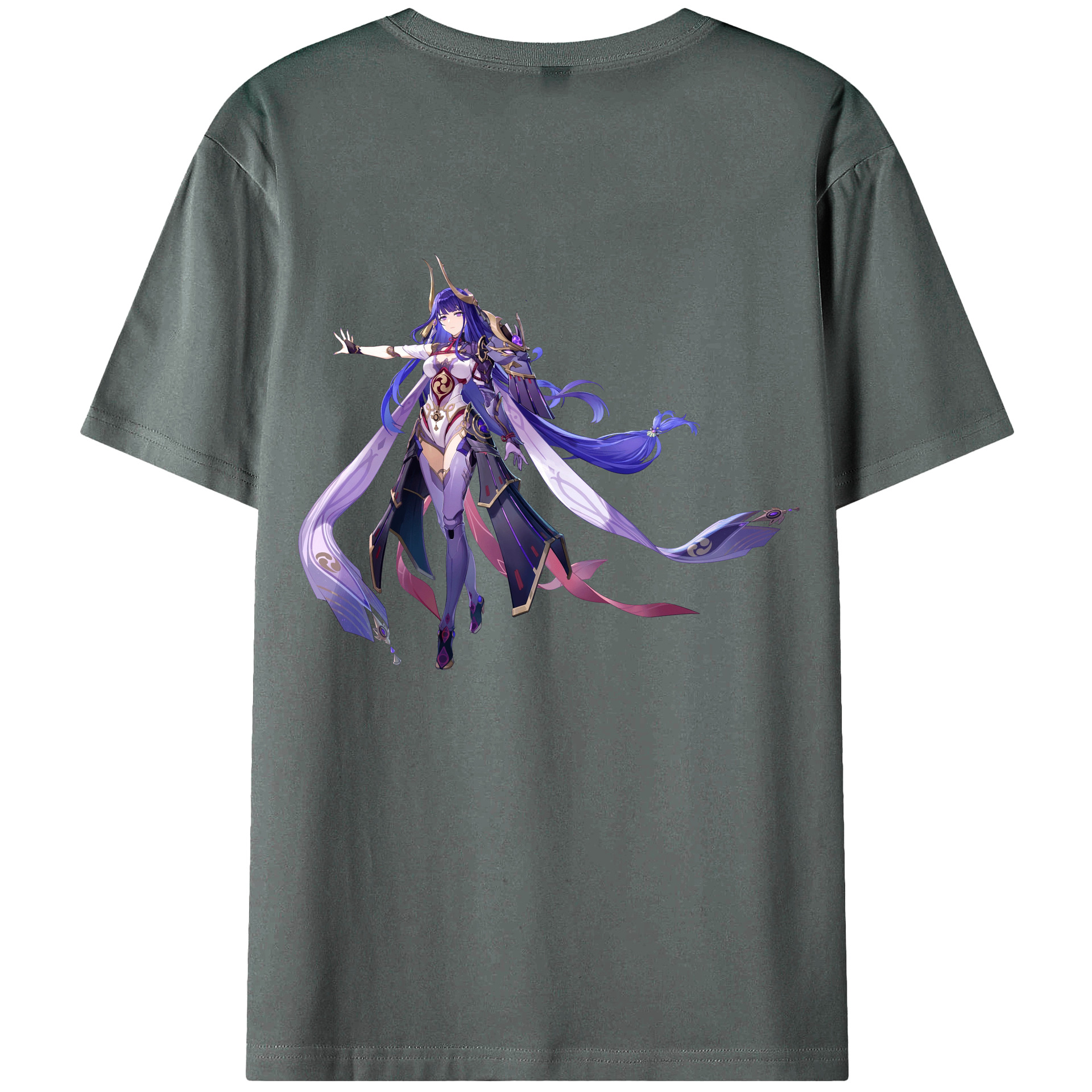 げんし神 雷電将軍 らいでんしょうぐん genshin Raiden Shogun 綿100％ メンズ半袖Tシャツ（バックプリント） 通気性